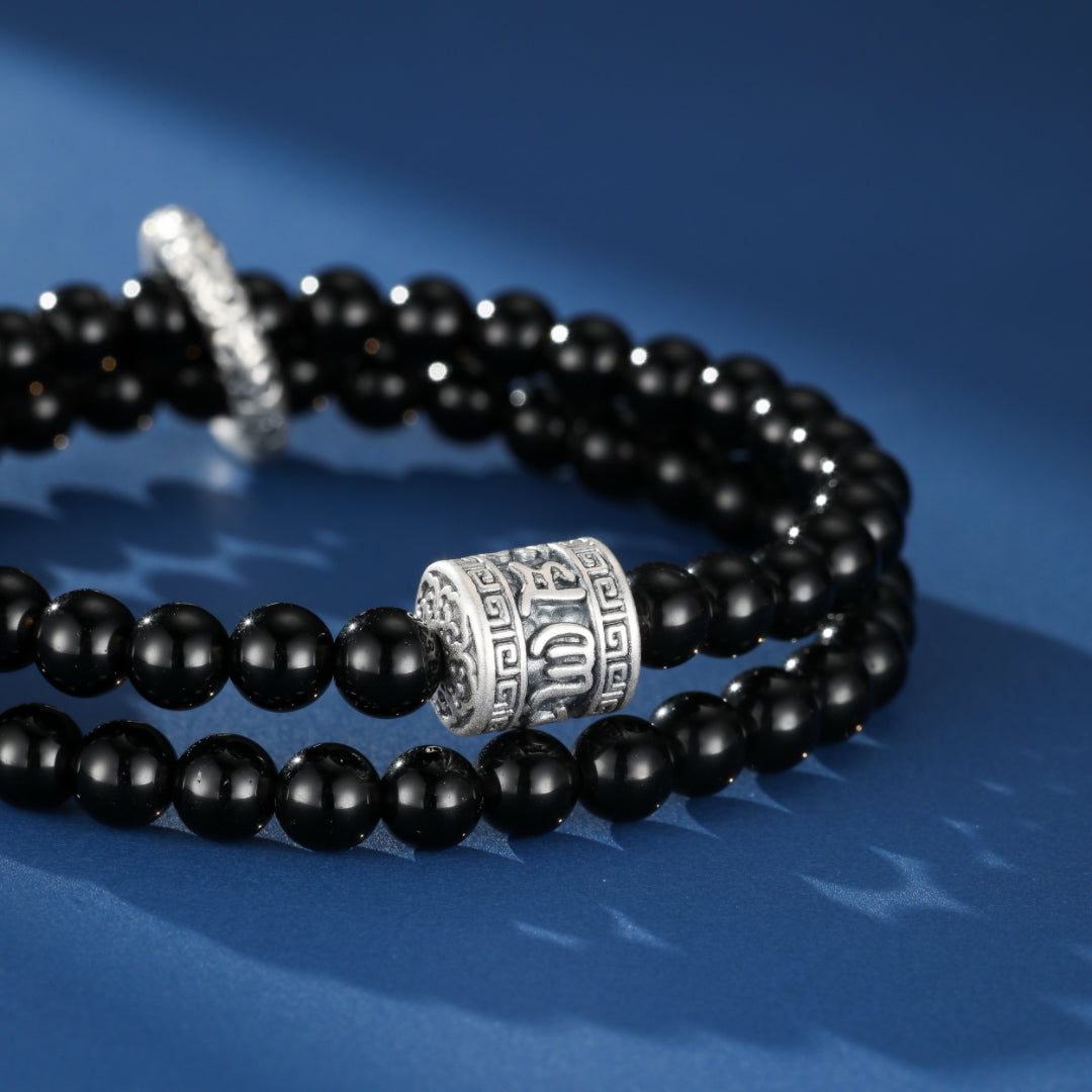 Men's Obsidian Bracelet – Ancestral Duality, 999 Silver