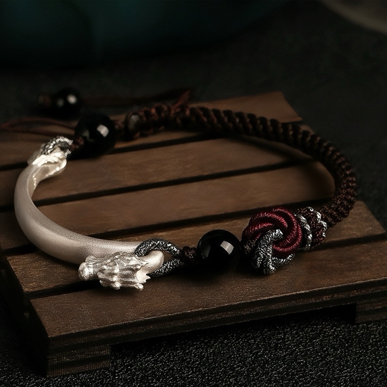 Bracelet Homme Obsidienne et Mandala – Instinct Primal, Argent