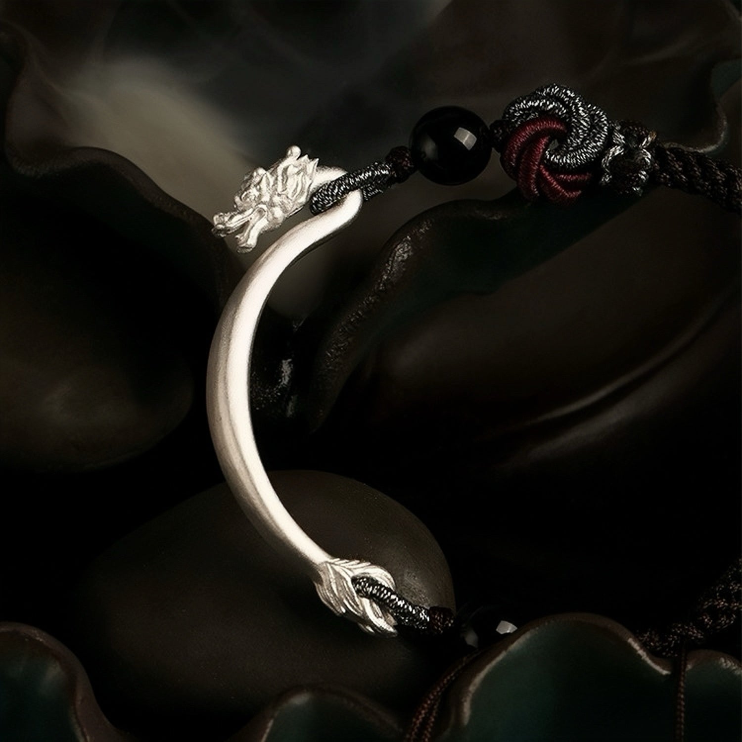 Bracelet Homme Obsidienne et Mandala – Instinct Primal, Argent