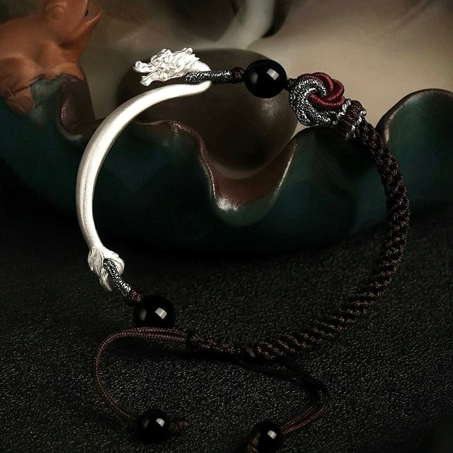Bracelet Homme Obsidienne et Mandala – Instinct Primal, Argent