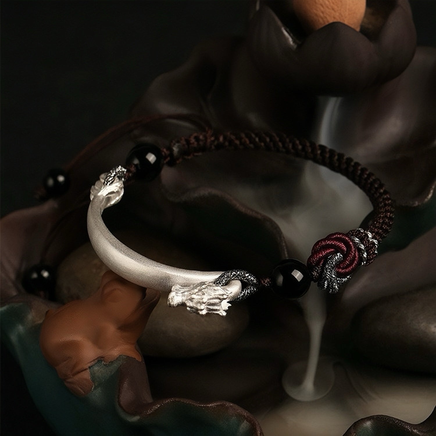 Bracelet Homme Obsidienne et Mandala – Instinct Primal, Argent