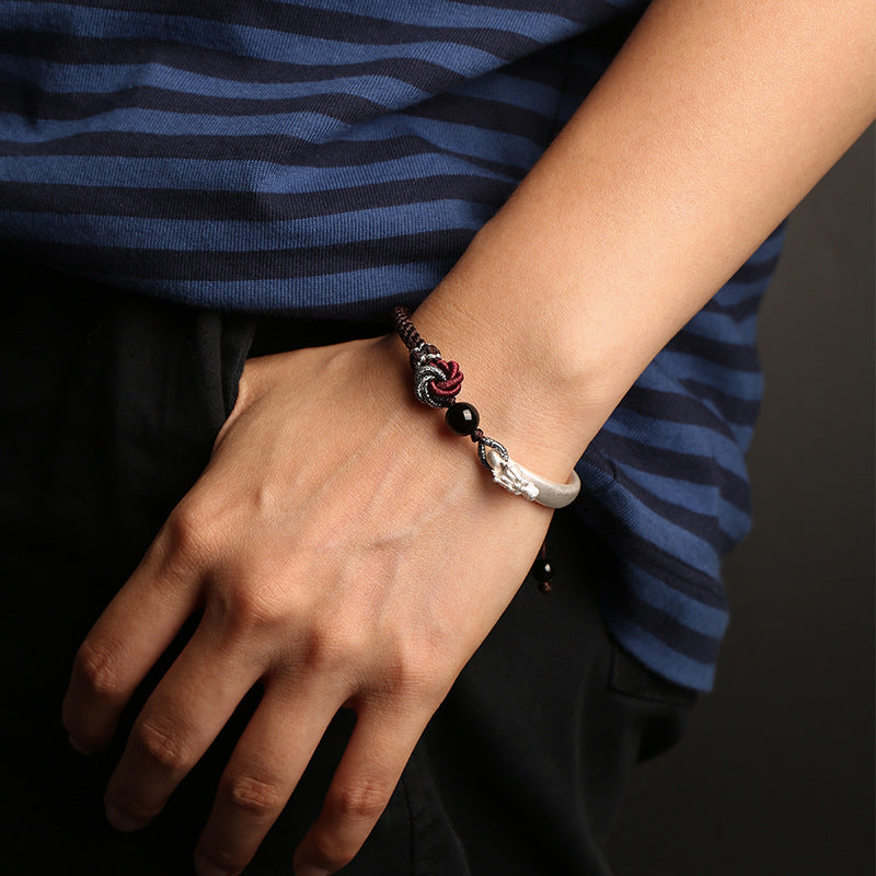 Bracelet Homme Obsidienne et Mandala – Instinct Primal, Argent