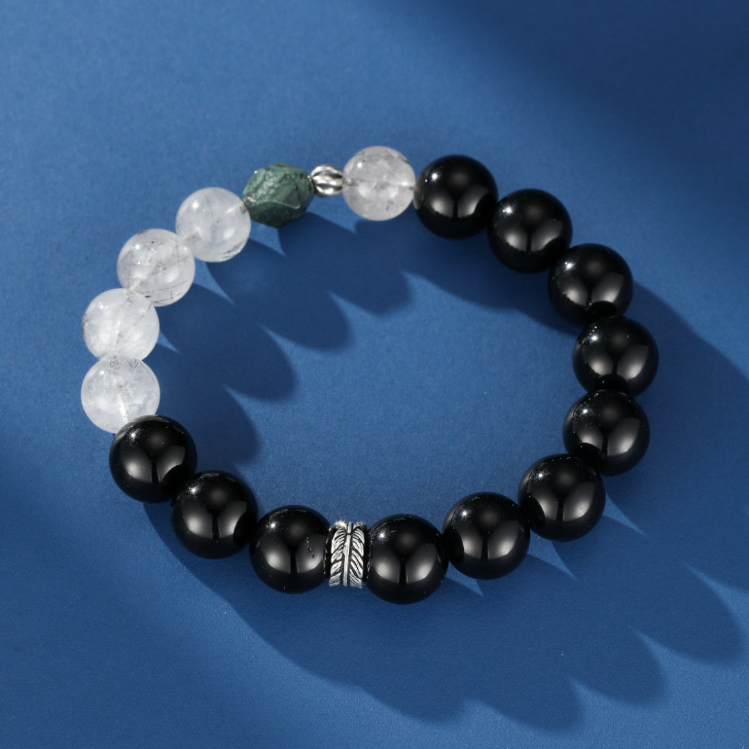 Men's Obsidian, Rutilated Quartz, and Kambaba Jasper Bracelet – Mineral Shadows, Silver