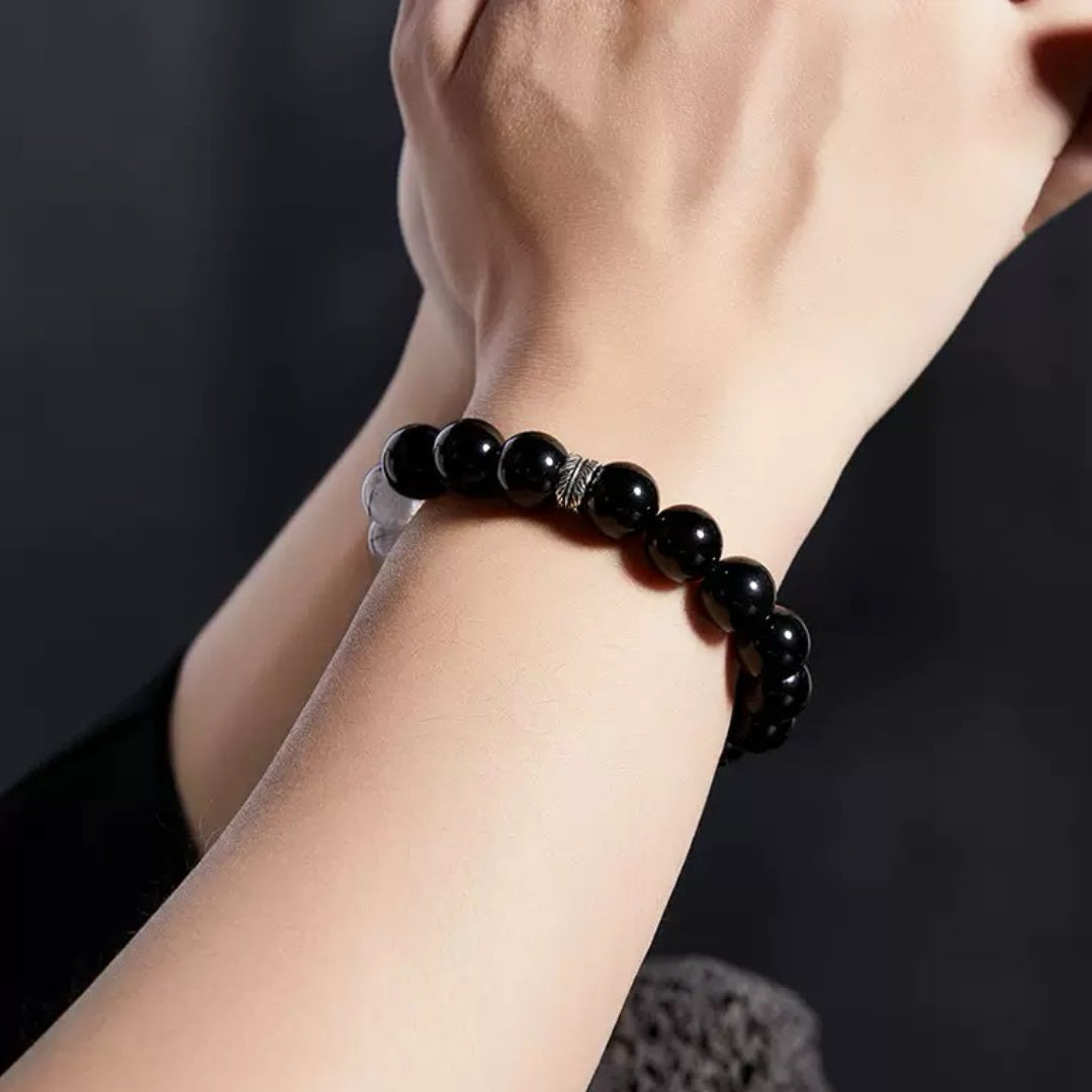 Men's Obsidian, Rutilated Quartz, and Kambaba Jasper Bracelet – Mineral Shadows, Silver