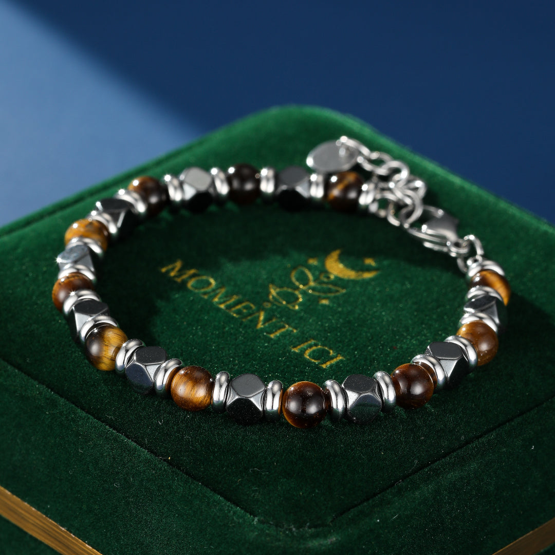 Bracelet Homme Œil de Tigre et Hématite – Audace