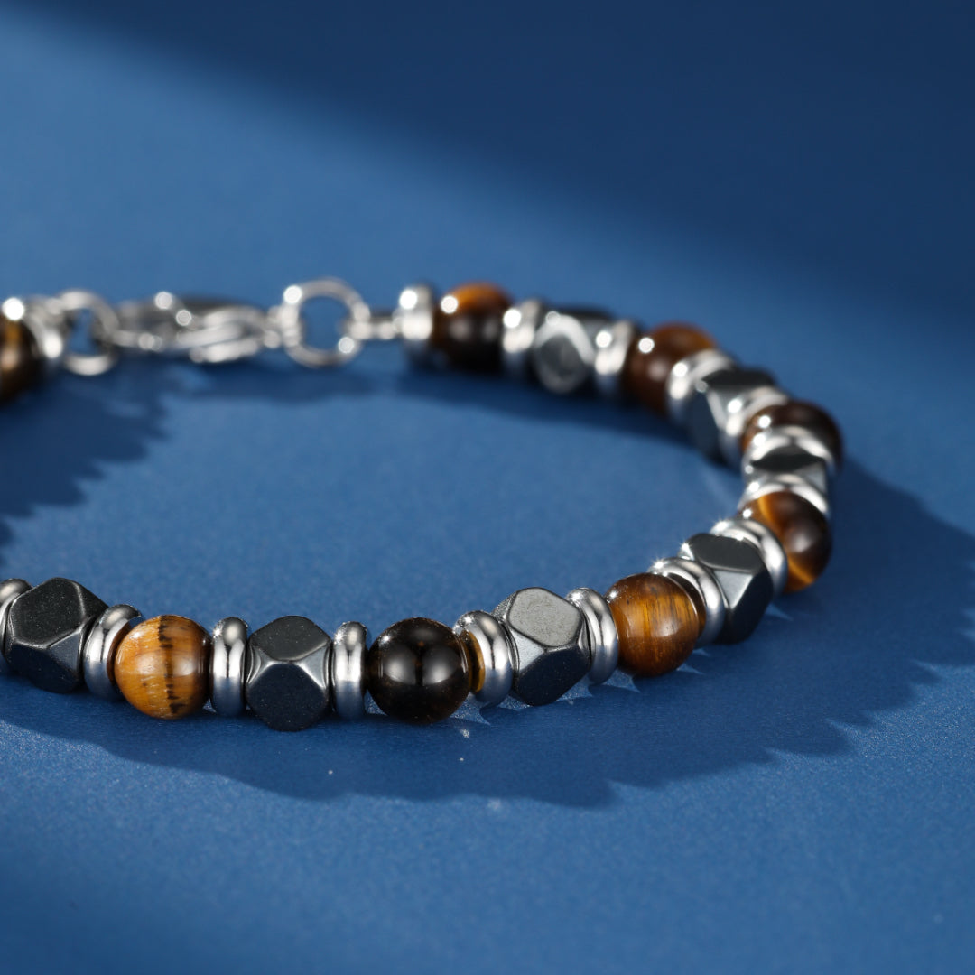 Bracelet Homme Œil de Tigre et Hématite – Audace