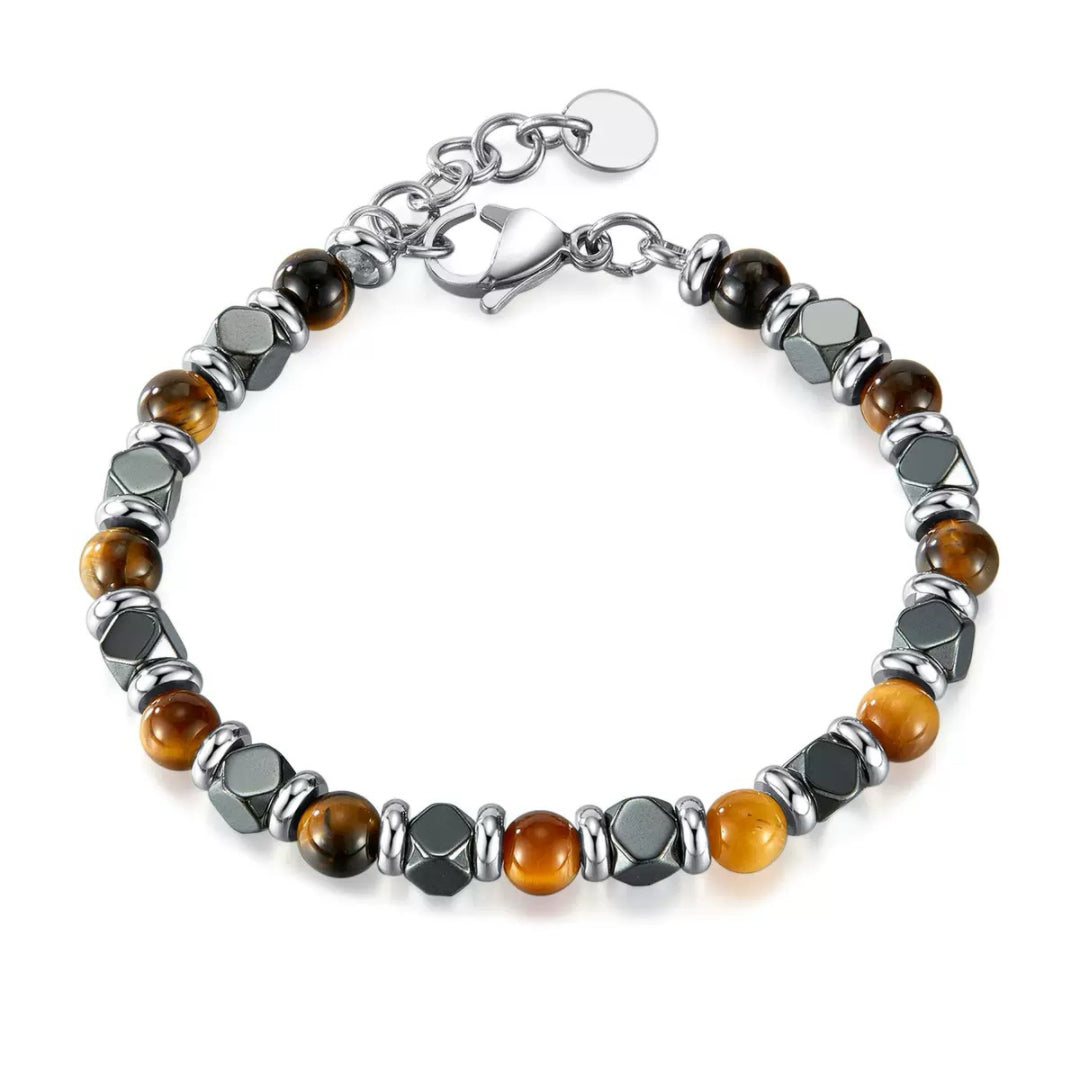Bracelet Homme Œil de Tigre et Hématite – Audace