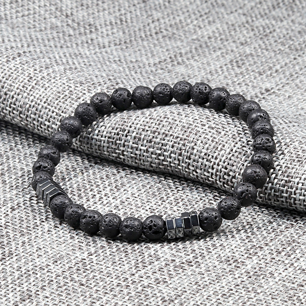 Bracelet pour homme en pierres de lave et hématite, style minimaliste et tendance