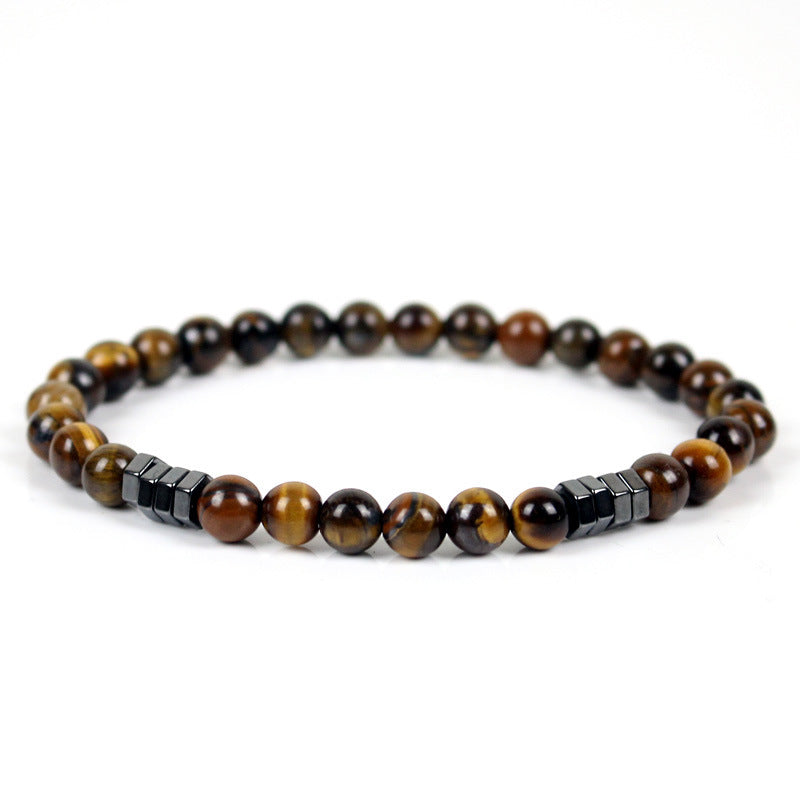 Bracelet pour homme en œil de tigre et hématite cubique, perles naturelles marron et noires, style minimaliste