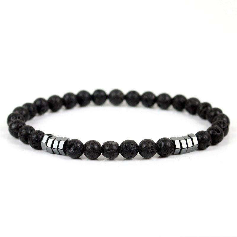 Bracelet homme en pierre de lave et hématite cubique, style minimaliste et moderne
