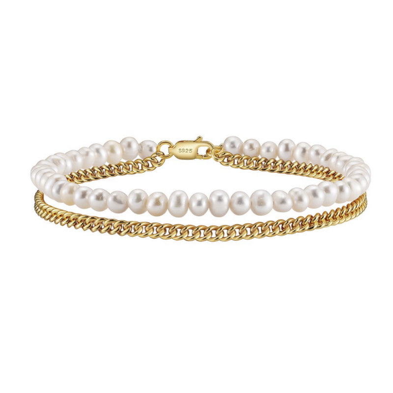 Bracelet Homme Perle – Dualité Masculine, Argent Plaqué Or