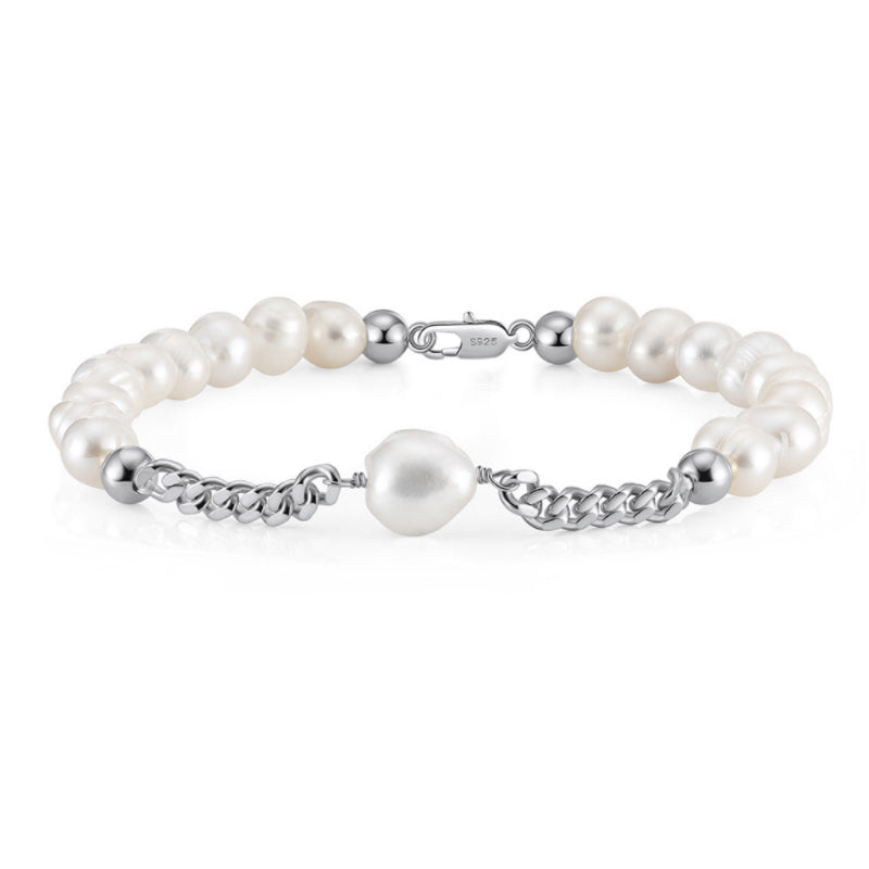 Bracelet Homme Perle – Élégance Masculine, Argent Plaqué Or