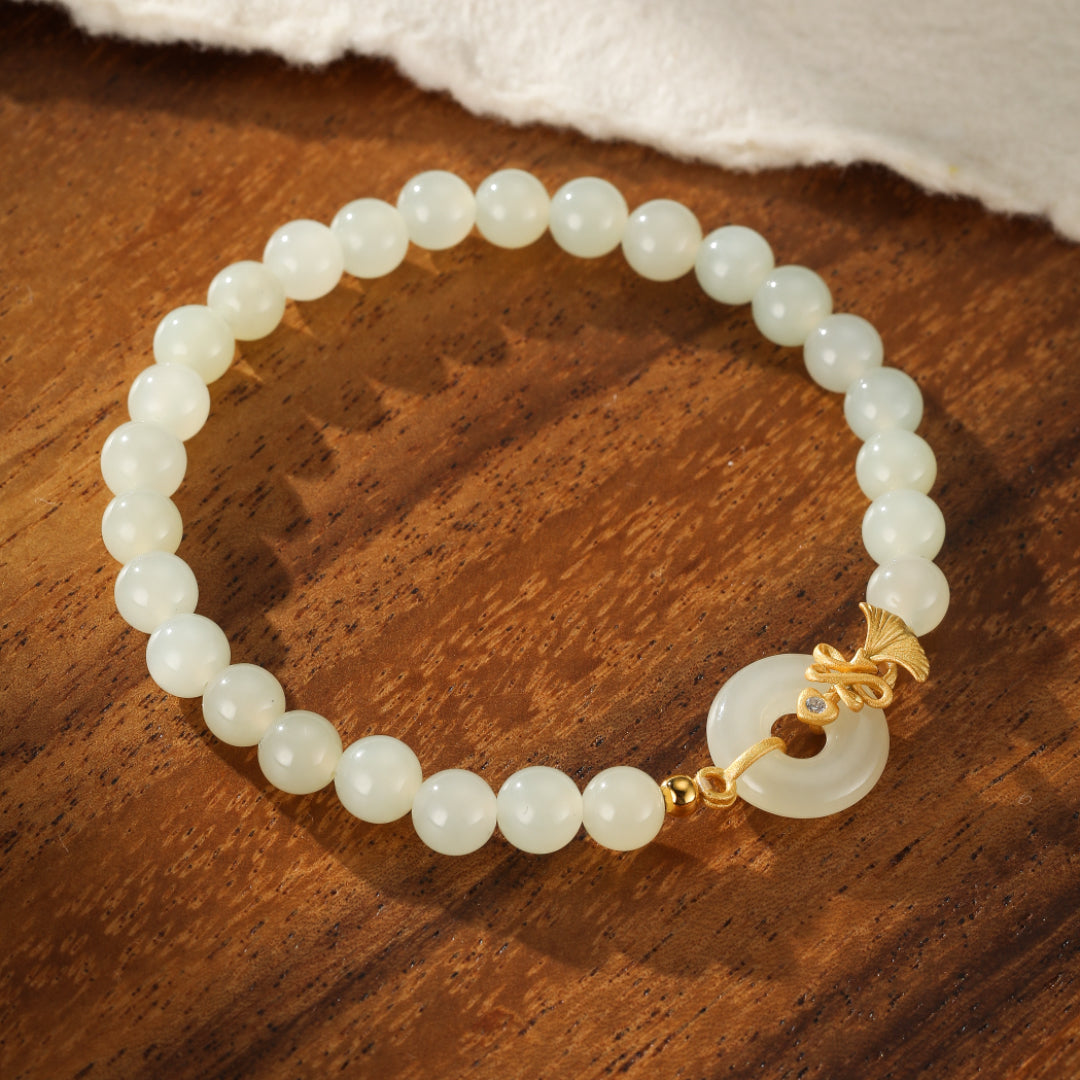 White Jade Bracelet – Carnation Grace, Gold Plated Silver