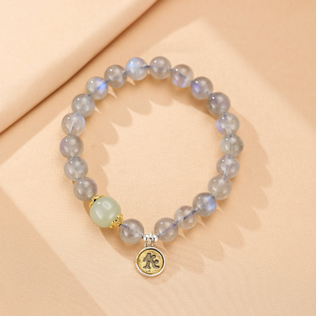 Jade and Labradorite Bracelet Horse/Rooster – Celestial Protection
