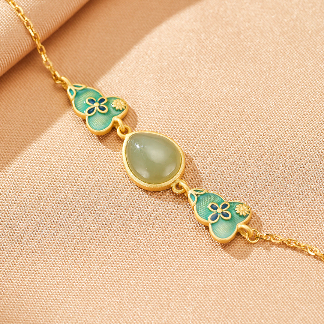 Bijoux-Bracelet Jade – Goutte de Chance, Argent Plaqué Or