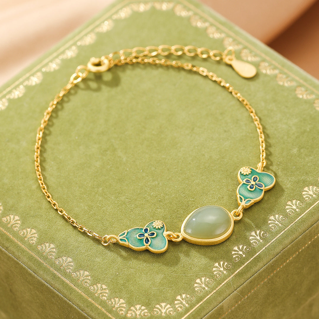 Bijoux-Bracelet Jade – Goutte de Chance, Argent Plaqué Or