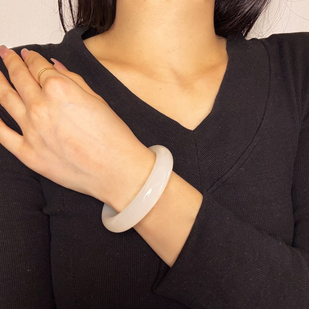 Bracelet Jonc Jade Blanc – Pureté Céleste
