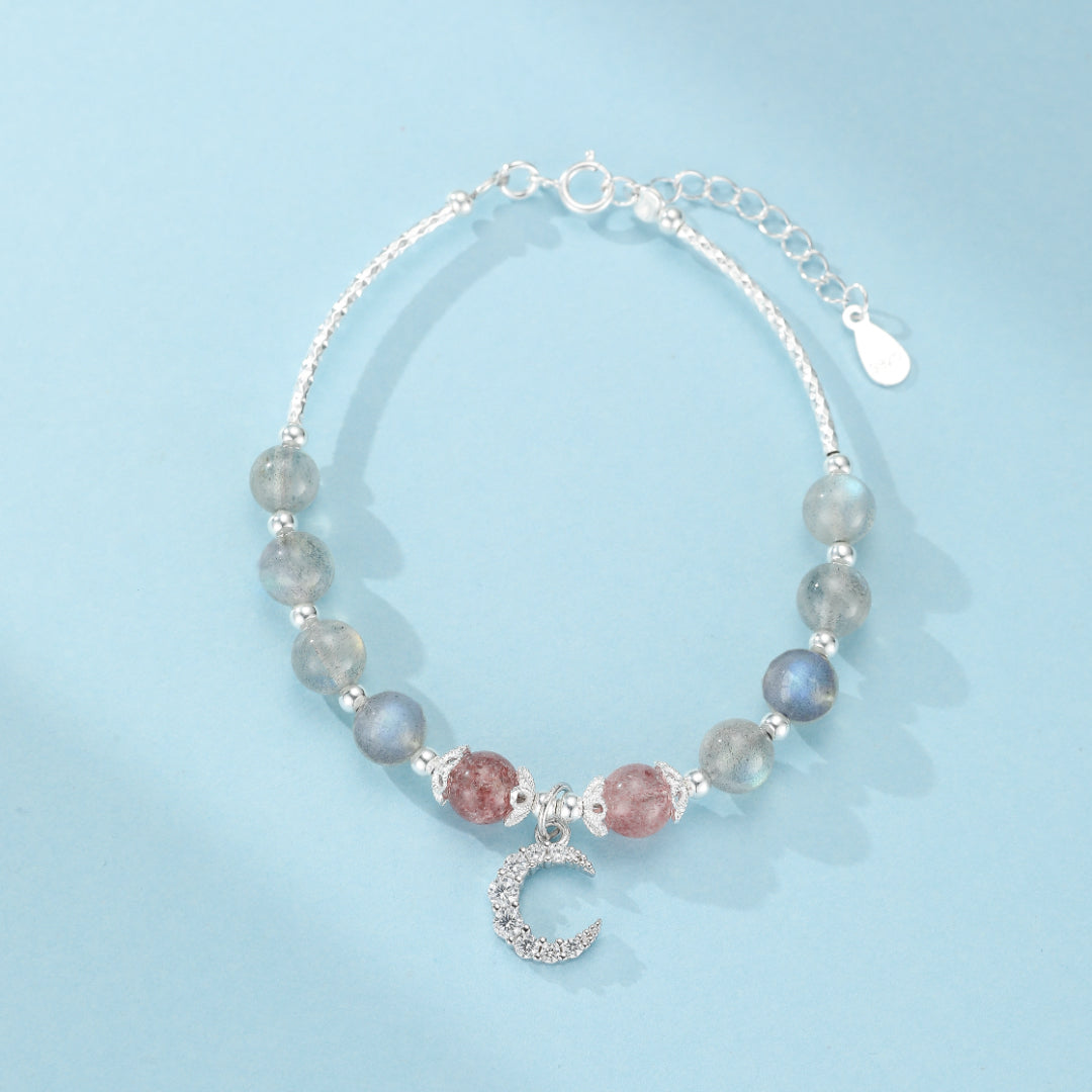 Labradorite and Strawberry Quartz Bracelet – Rosy Enchantment, Silver