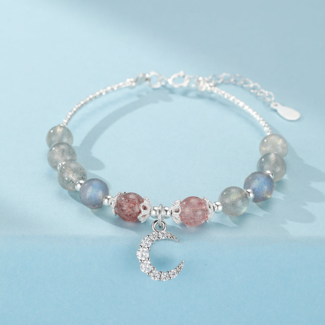 Labradorite and Strawberry Quartz Bracelet – Rosy Enchantment, Silver