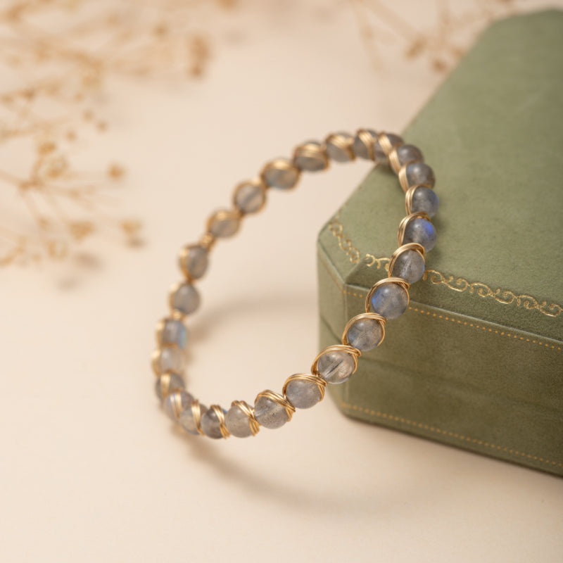 Bracelet Labradorite – Lumière Intérieure, Argent Plaqué Or