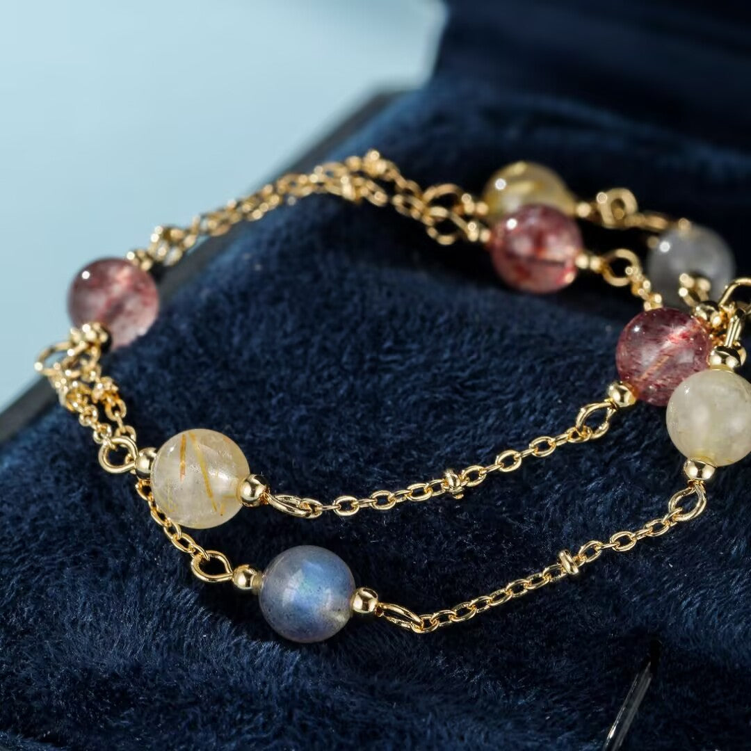 Bracelet Labradorite, Quartz Fraise et Citrine – Murmure Céleste