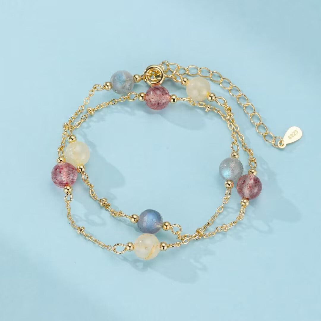 Bracelet Labradorite, Quartz Fraise et Citrine – Murmure Céleste