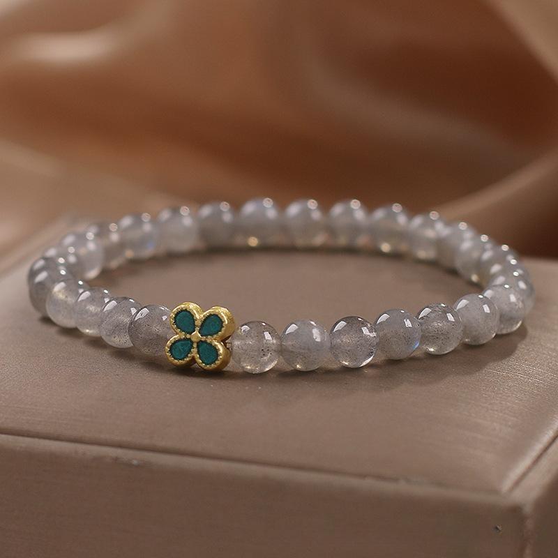 Bracelet Labradorite Trèfle à Quatre Feuilles – Chance et Apaisement