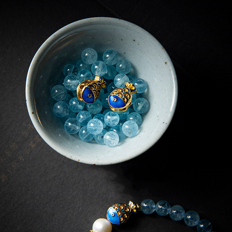 Lapis Lazuli and Aquamarine Bracelet -- Fish of Happiness