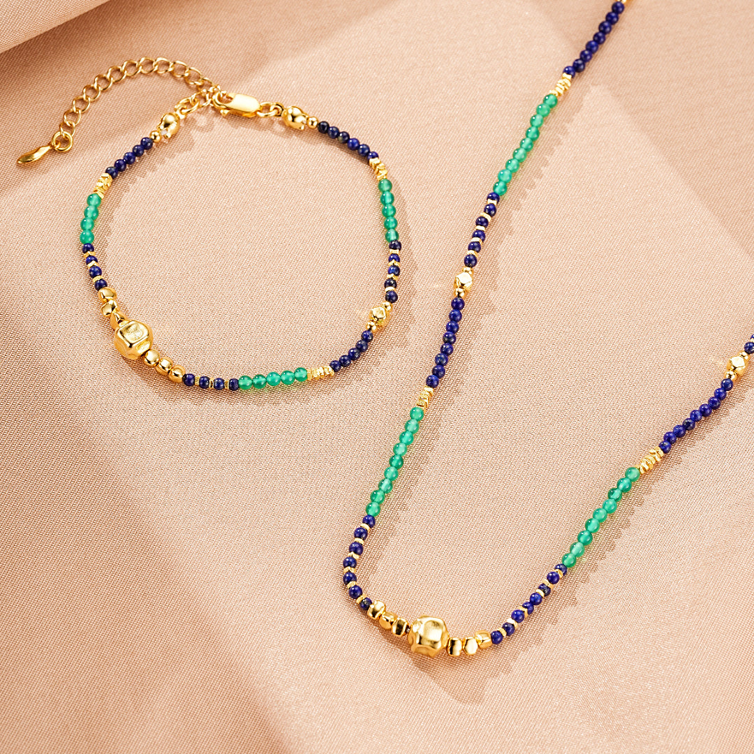 Bijoux　Bracelet Lapis-Lazuli – Main Protectrice, Argent Plaqué Or