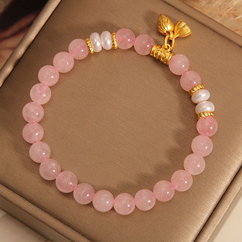 Bracelet Lotus en Quartz Rose – Douceur Lotus