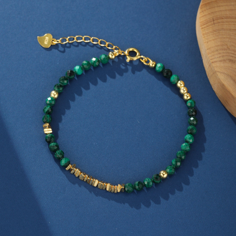 Bracelet Malachite – Charme Vintage, Argent Plaqué Or