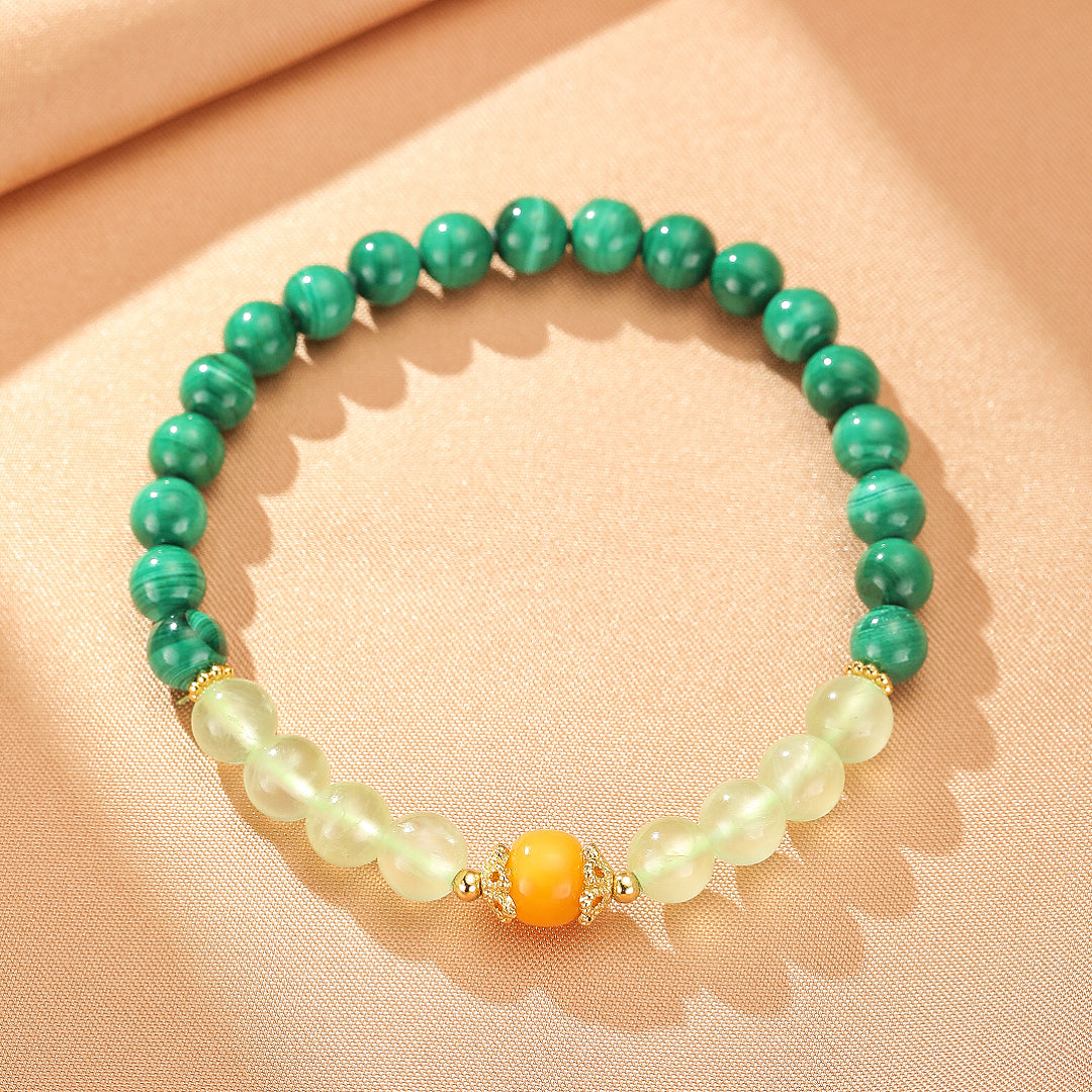 Bracelet Malachite, Préhnite et Ambre – Harmonie des Énergies