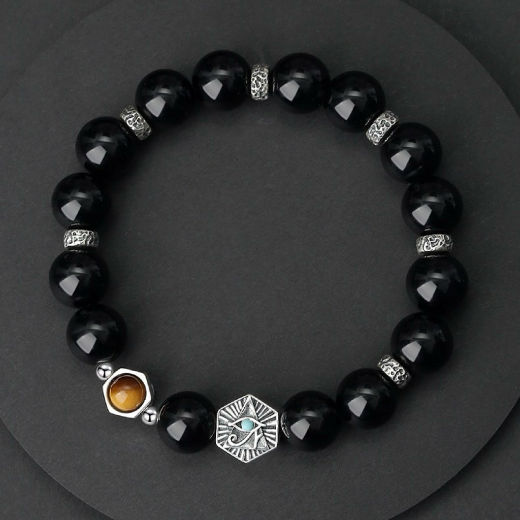 Bracelet Obsidienne – Charme Énigmatique, Argent