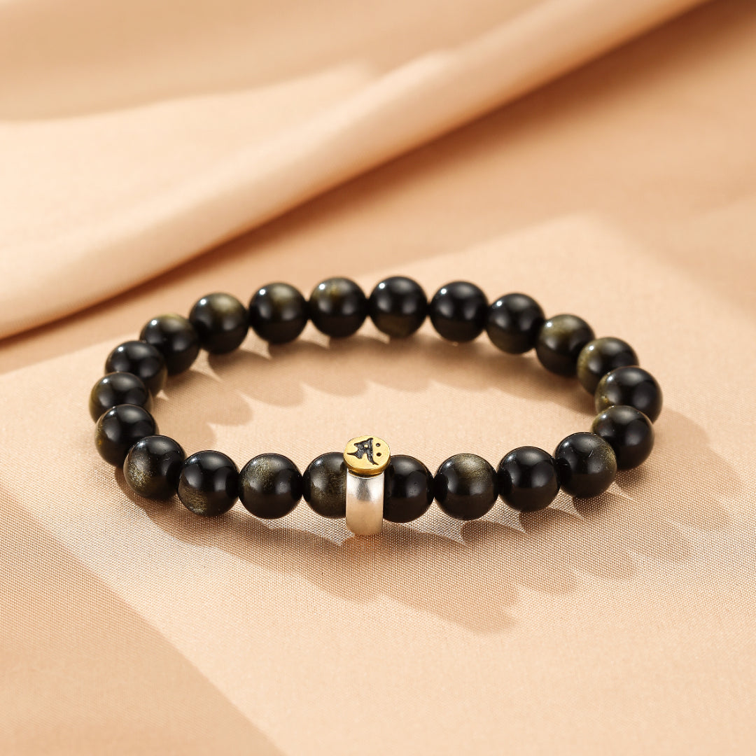 Bracelet Obsidienne Cheval/Coq – Force Intérieure, Argent