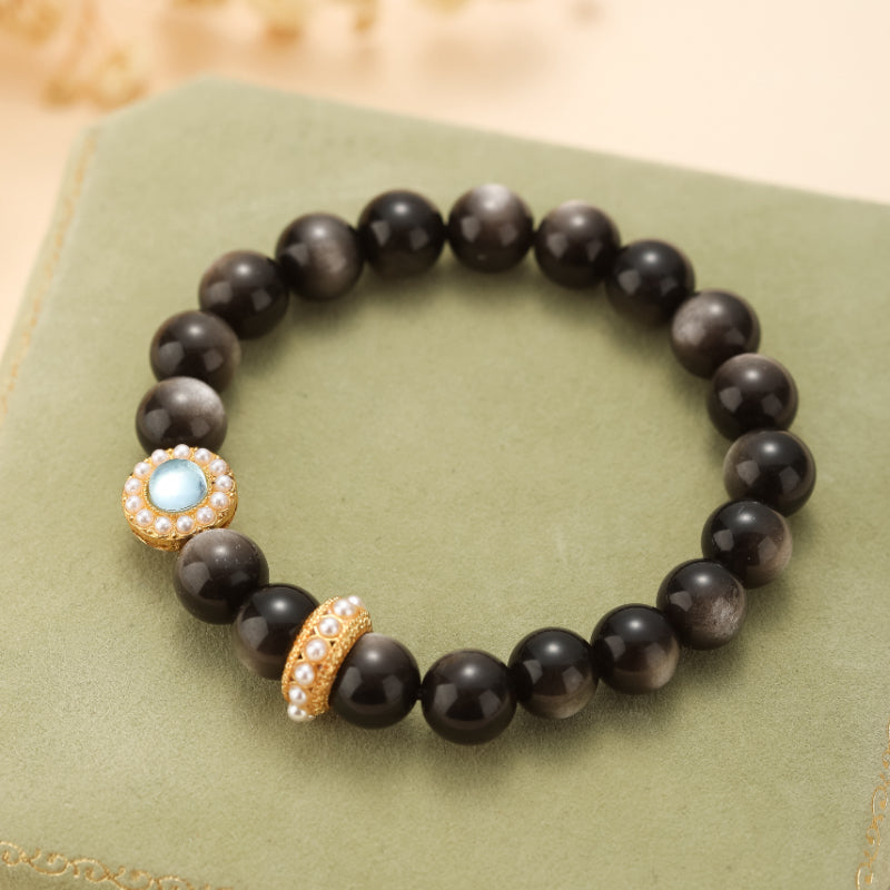 Bracelet Obsidienne et Aigue Marine – Éclat Marin