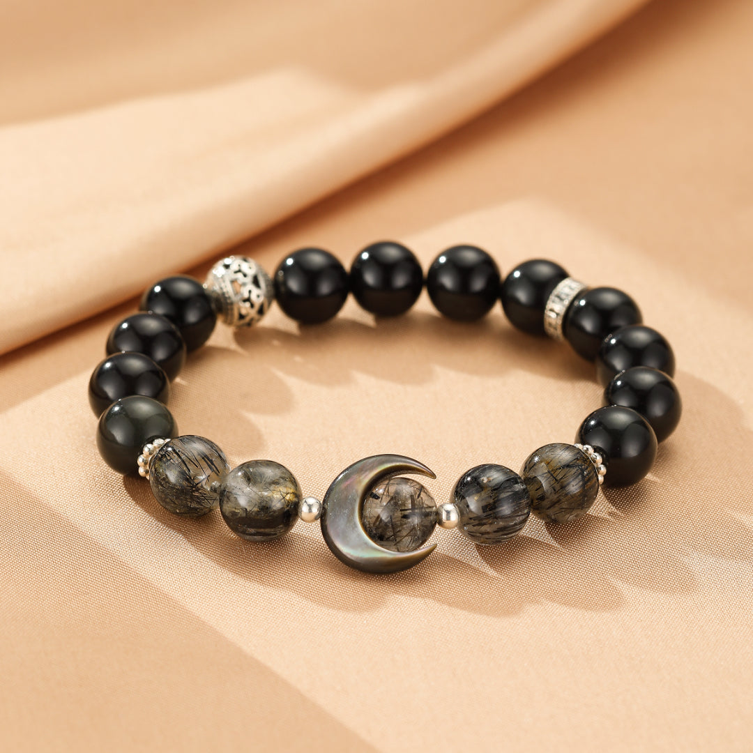 Bracelet Obsidienne et Cristal de Roche Couple – Nuit et Lumière