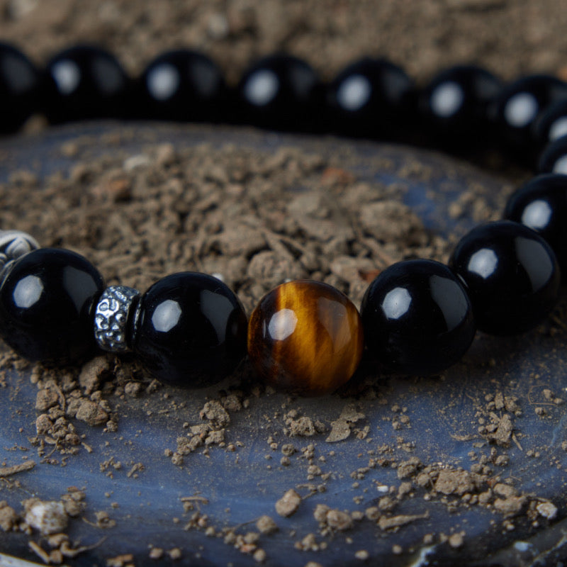 Bracelet Obsidienne et Oeil de Tigre – Mystique Harmonie, Argent