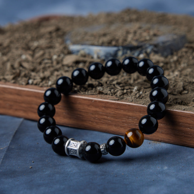 Bracelet Obsidienne et Oeil de Tigre – Mystique Harmonie, Argent