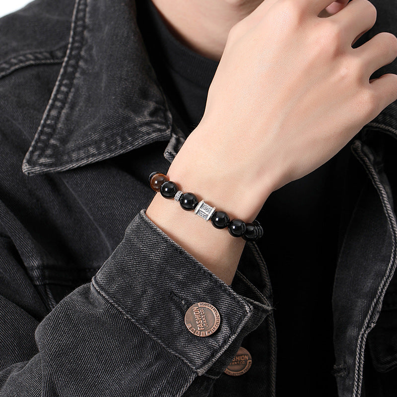 Bracelet Obsidienne et Œil de Tigre – Mystique Harmonie, Argent