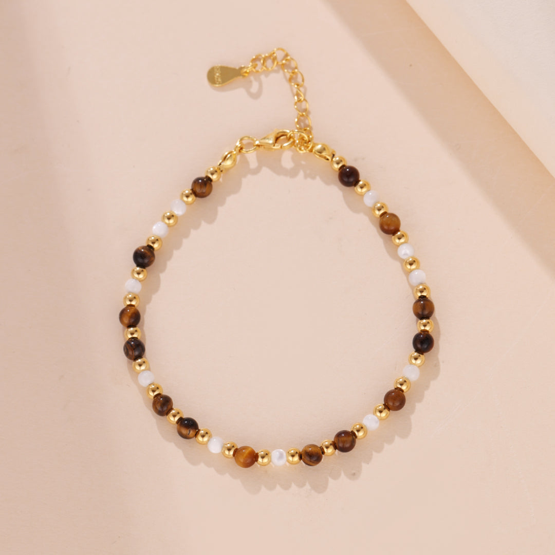 Bracelet Œil de Tigre – Charme Royal, Argent Plaqué Or