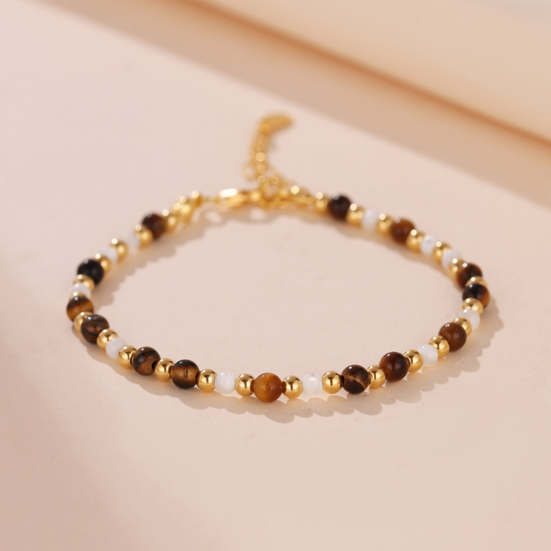 Bracelet Œil de Tigre – Charme Royal, Argent Plaqué Or