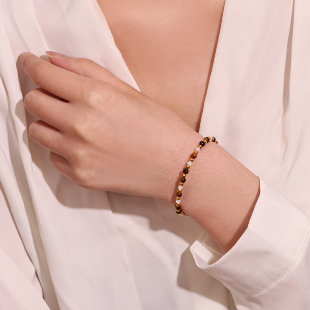 Bracelet Œil de Tigre – Charme Royal, Argent Plaqué Or