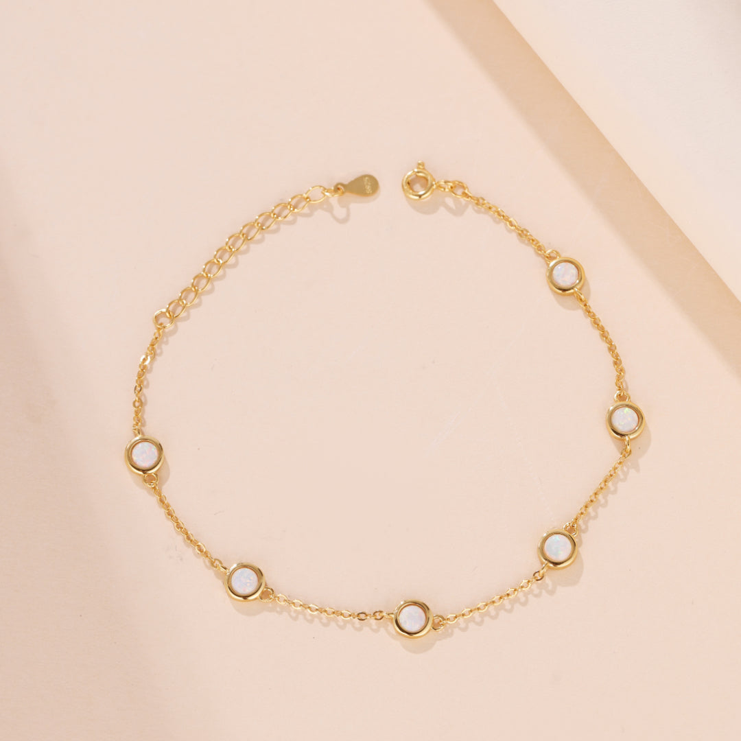 Bracelet Opale – Éclat de Neige, Argent Plaqué Or