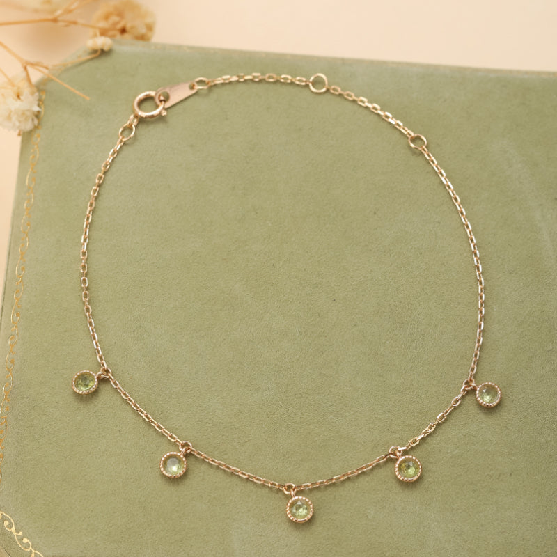 Bracelet Péridot – Élégance Sphérique, Argent Plaqué Or