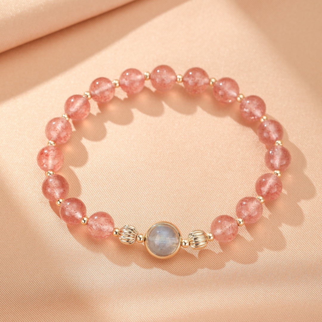 Bracelet Quartz Fraise et Labradorite – Harmonie Lumineuse