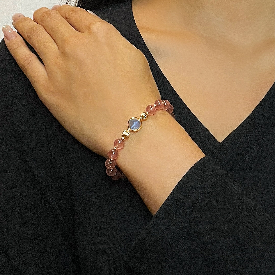 Bracelet Quartz Fraise et Labradorite – Harmonie Lumineuse