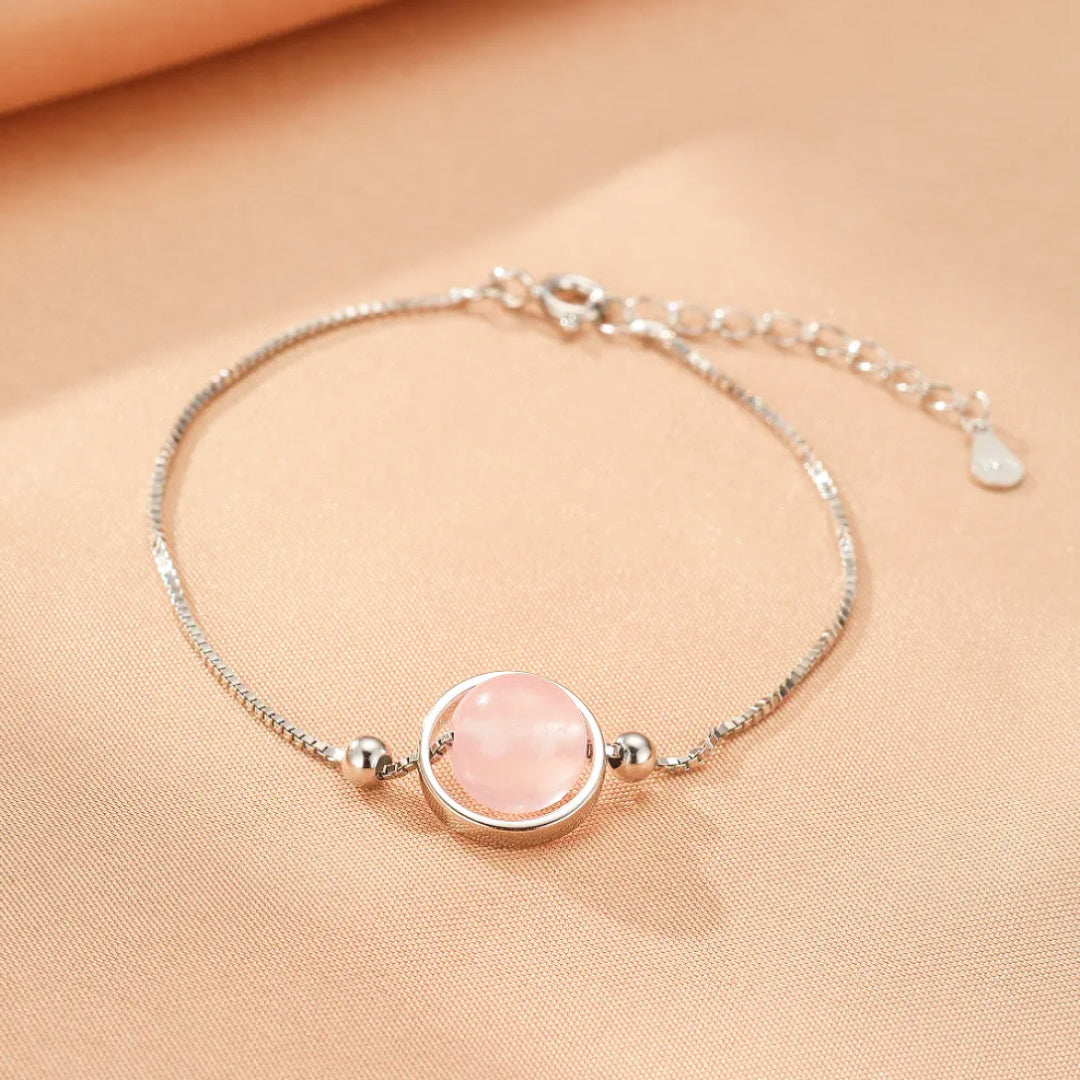 Rose Quartz Bracelet – Celestial Orb, Silver