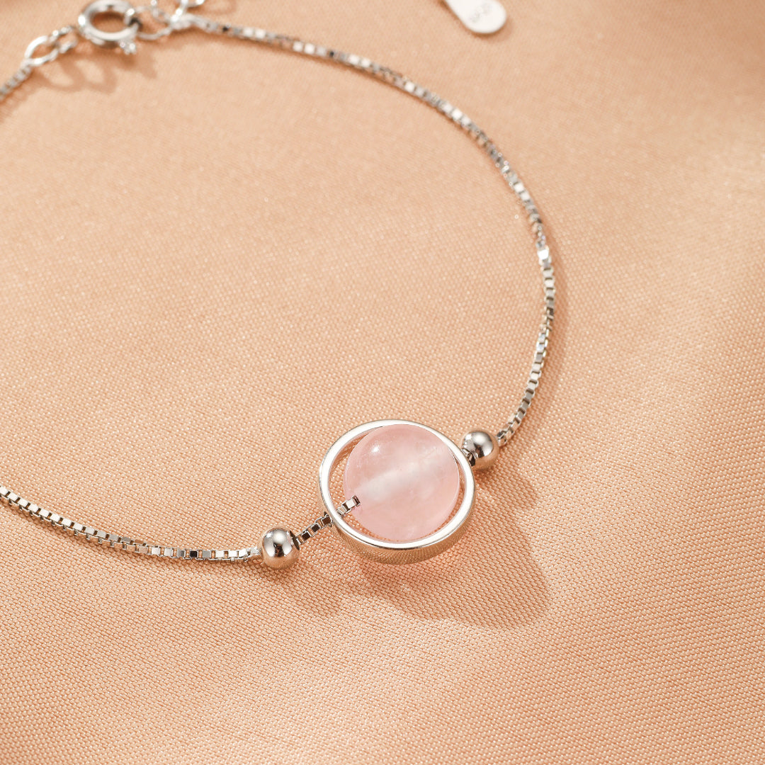 Rose Quartz Bracelet – Celestial Orb, Silver