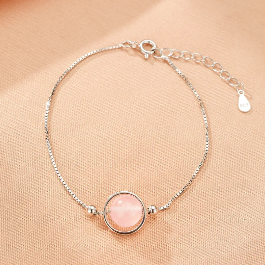 Rose Quartz Bracelet – Celestial Orb, Silver