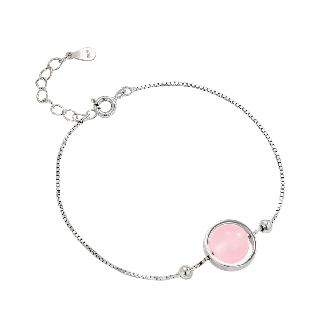Rose Quartz Bracelet – Celestial Orb, Silver